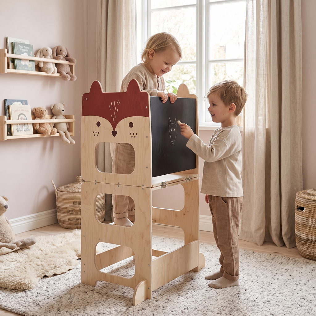 Montessori-leertoren 3-in-1 met tekentafel