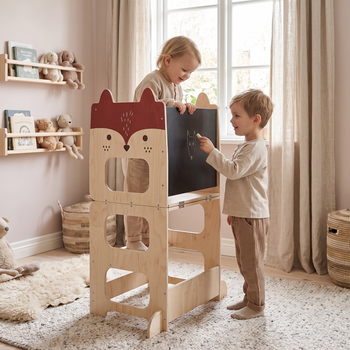 Montessori-leertoren 3-in-1 met tekentafel