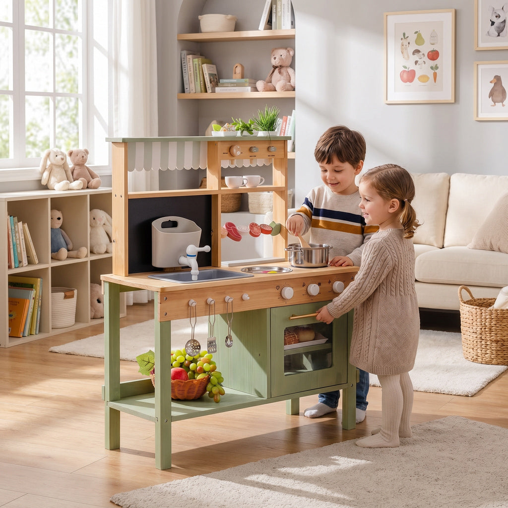 Montessori-houten keuken met spoelbak & oven