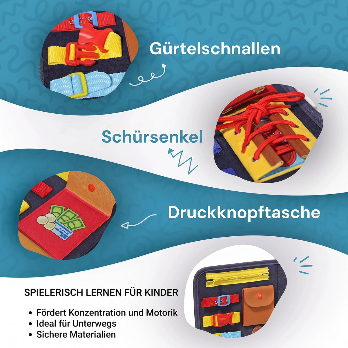 Montessori-activiteitenbord met sluitingen