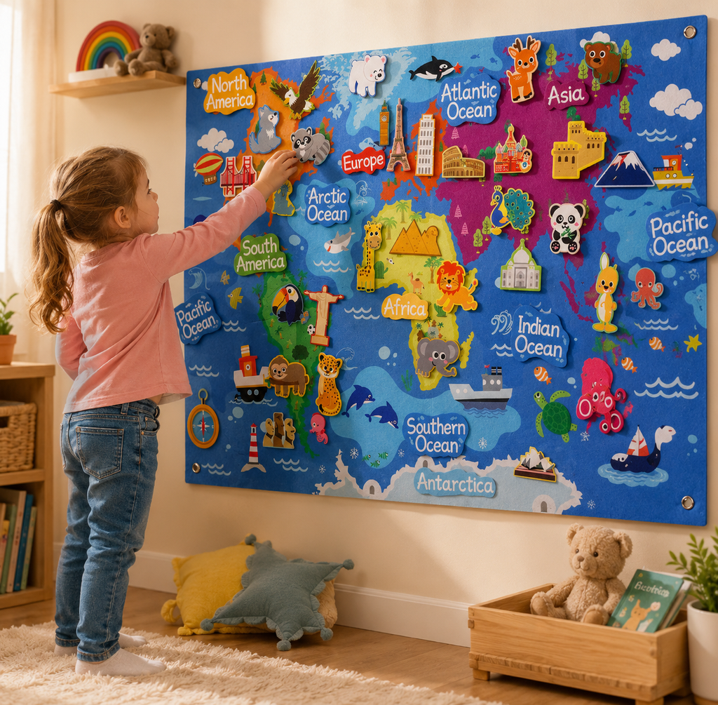 Interactieve vilten wereldkaart voor kinderen