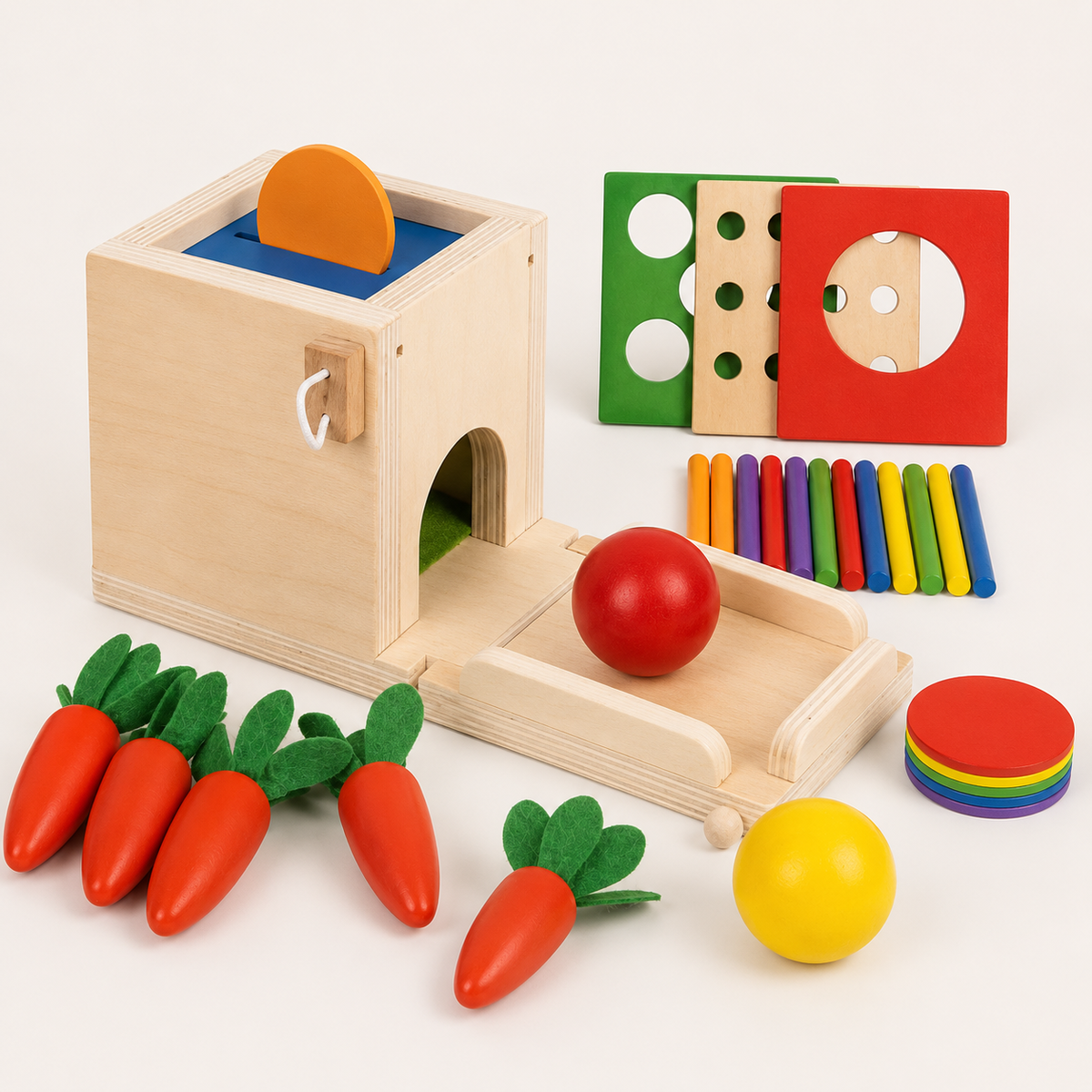 Montessori-objectpermanentiebox 4-in-1