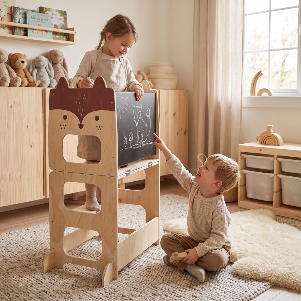 Montessori-leertoren 3-in-1 met tekentafel