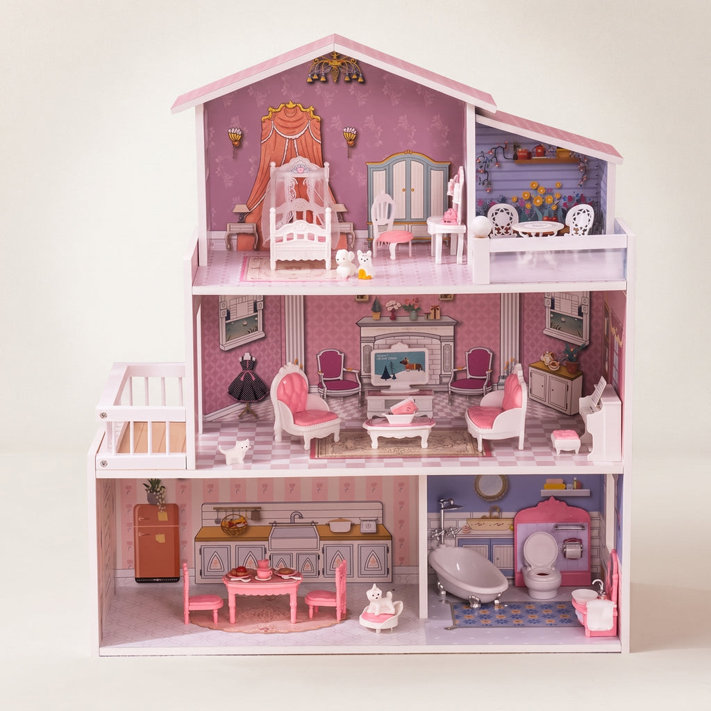 Montessori-poppenhuis van hout