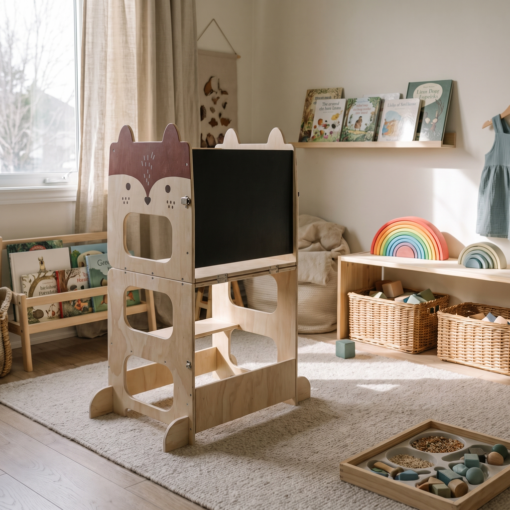 Montessori-leertoren 3-in-1 met tekentafel