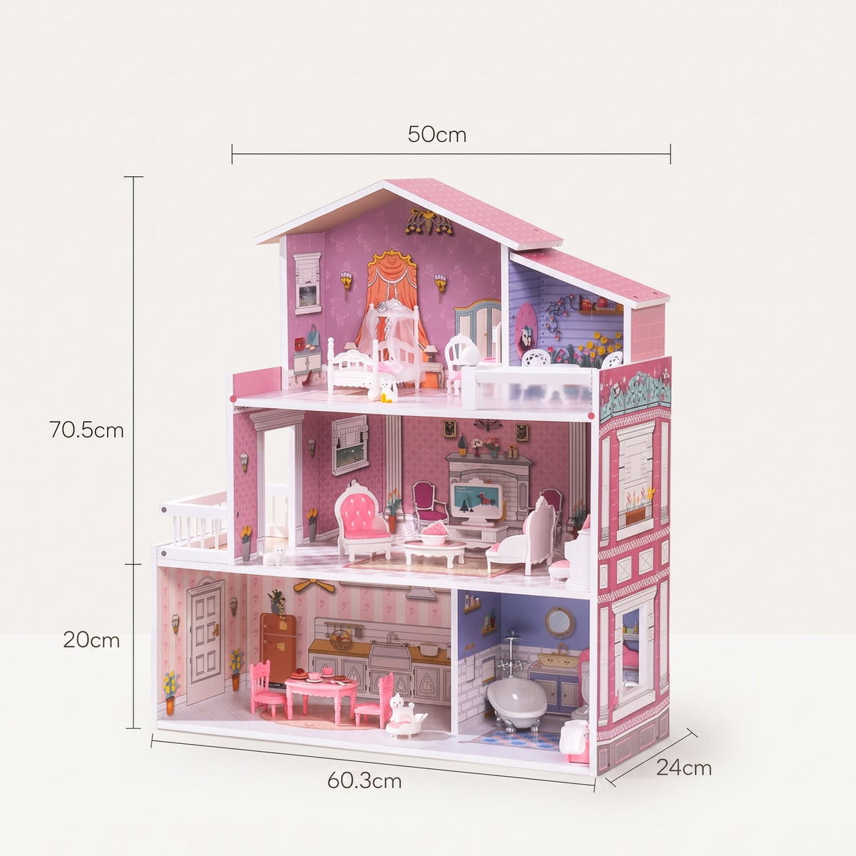 Montessori-poppenhuis van hout