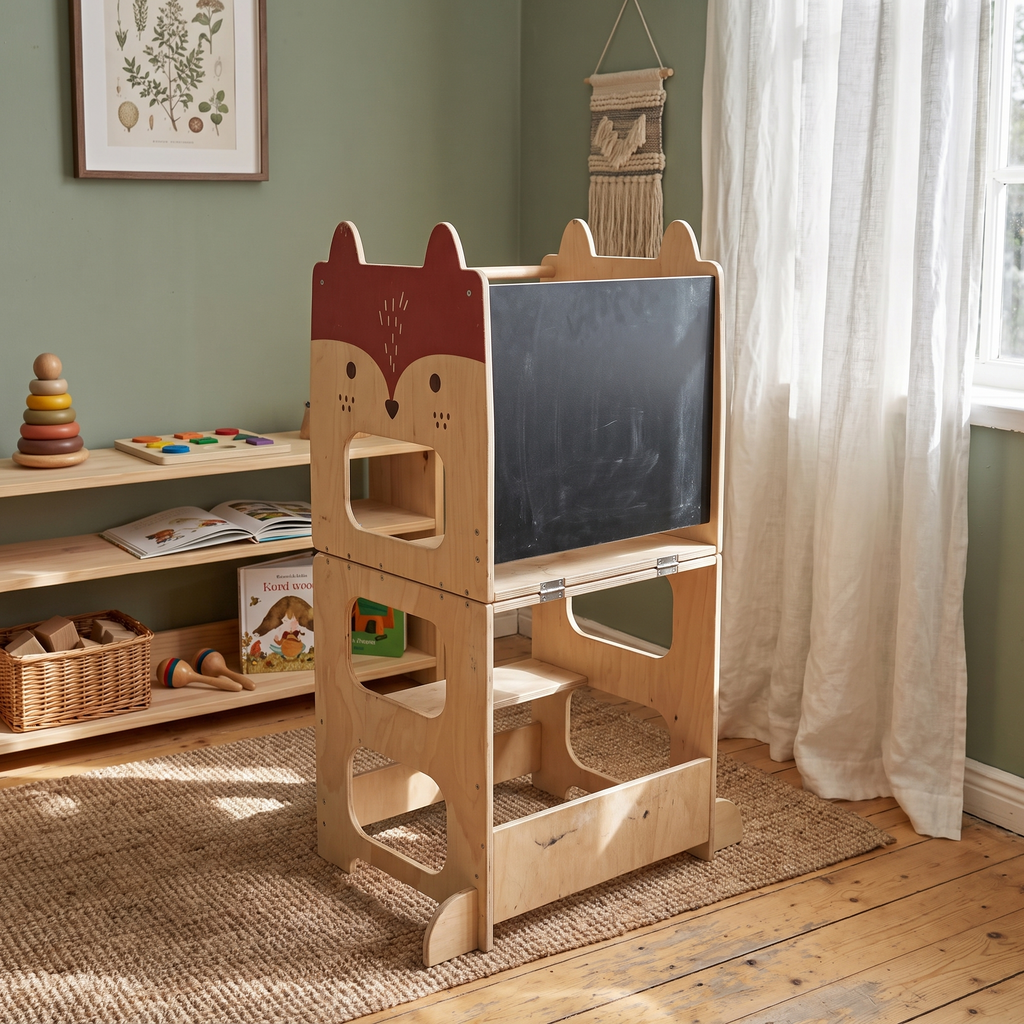 Montessori-leertoren 3-in-1 met tekentafel