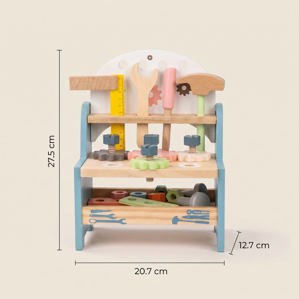 Montessori-miniwerkbank met gereedschap