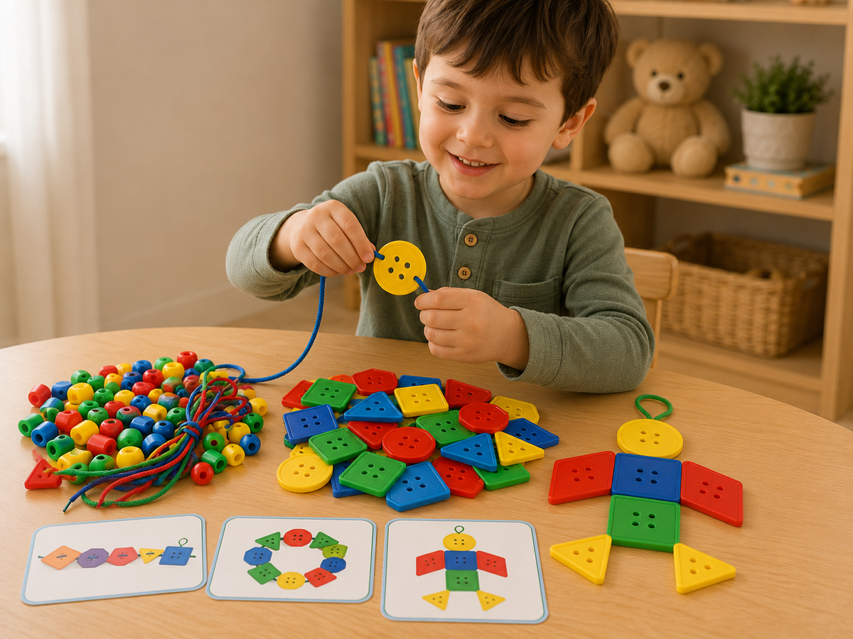 Montessori-rijgspel met vormen & kleuren