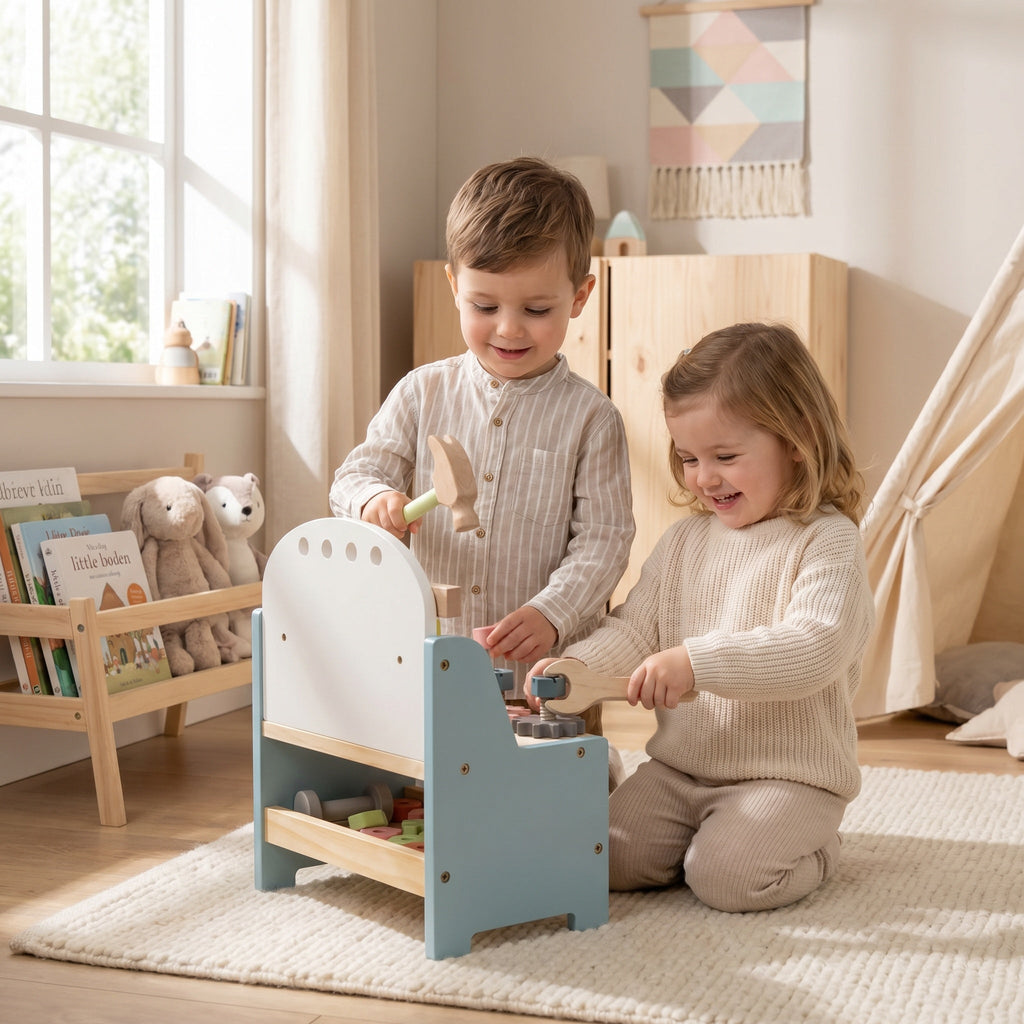 Montessori-miniwerkbank met gereedschap