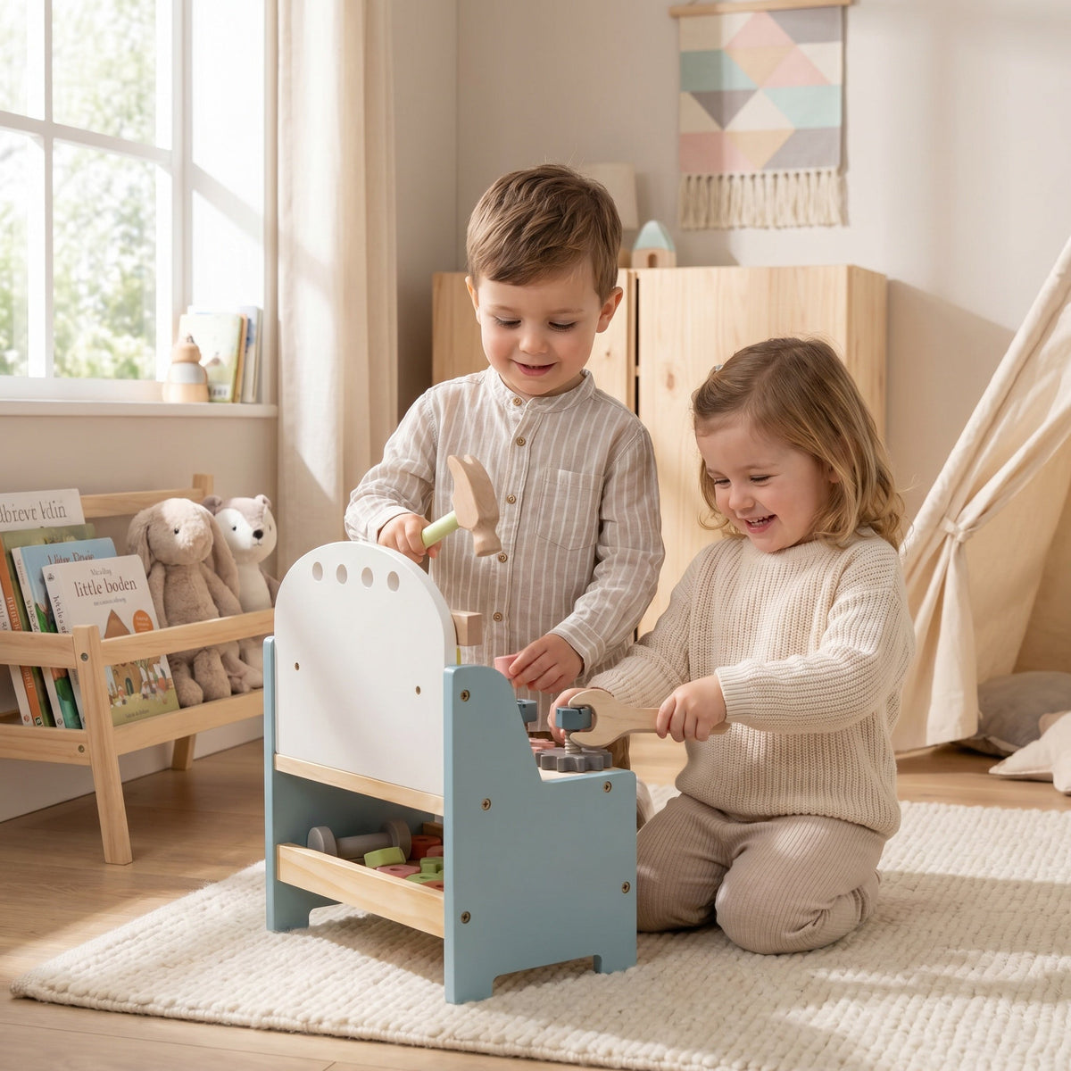 Montessori-miniwerkbank met gereedschap