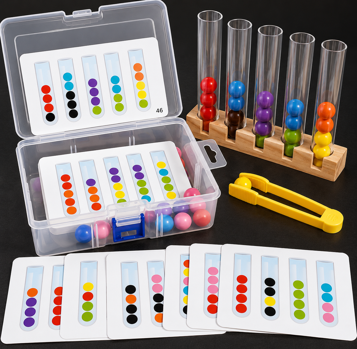 Montessori-kleursorteerspel met pincet