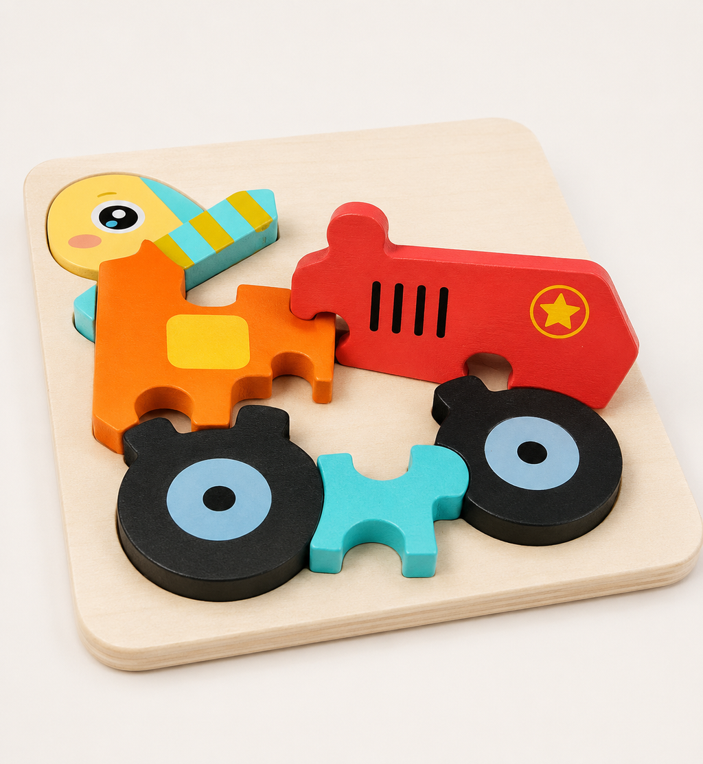 Montessori 3D-houten puzzel met dieren & voertuigen
