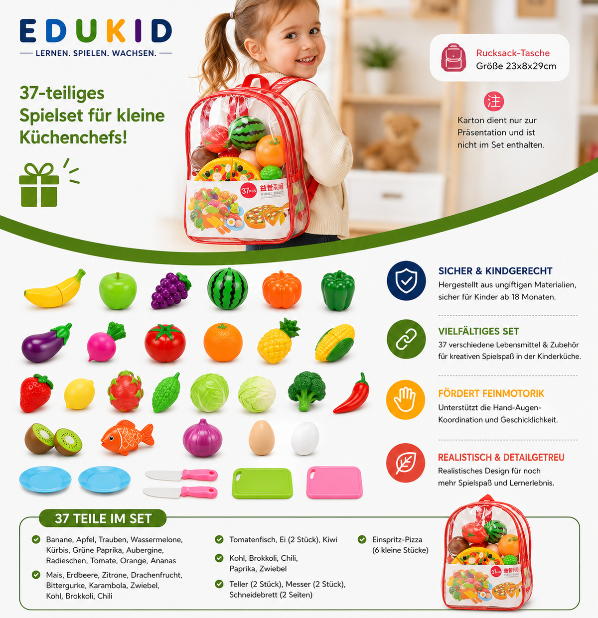 Montessori-snijset met fruit & groenten