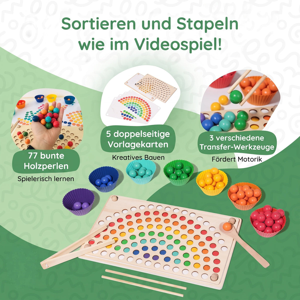 Montessori-rijgset met 77 regenboogkralen