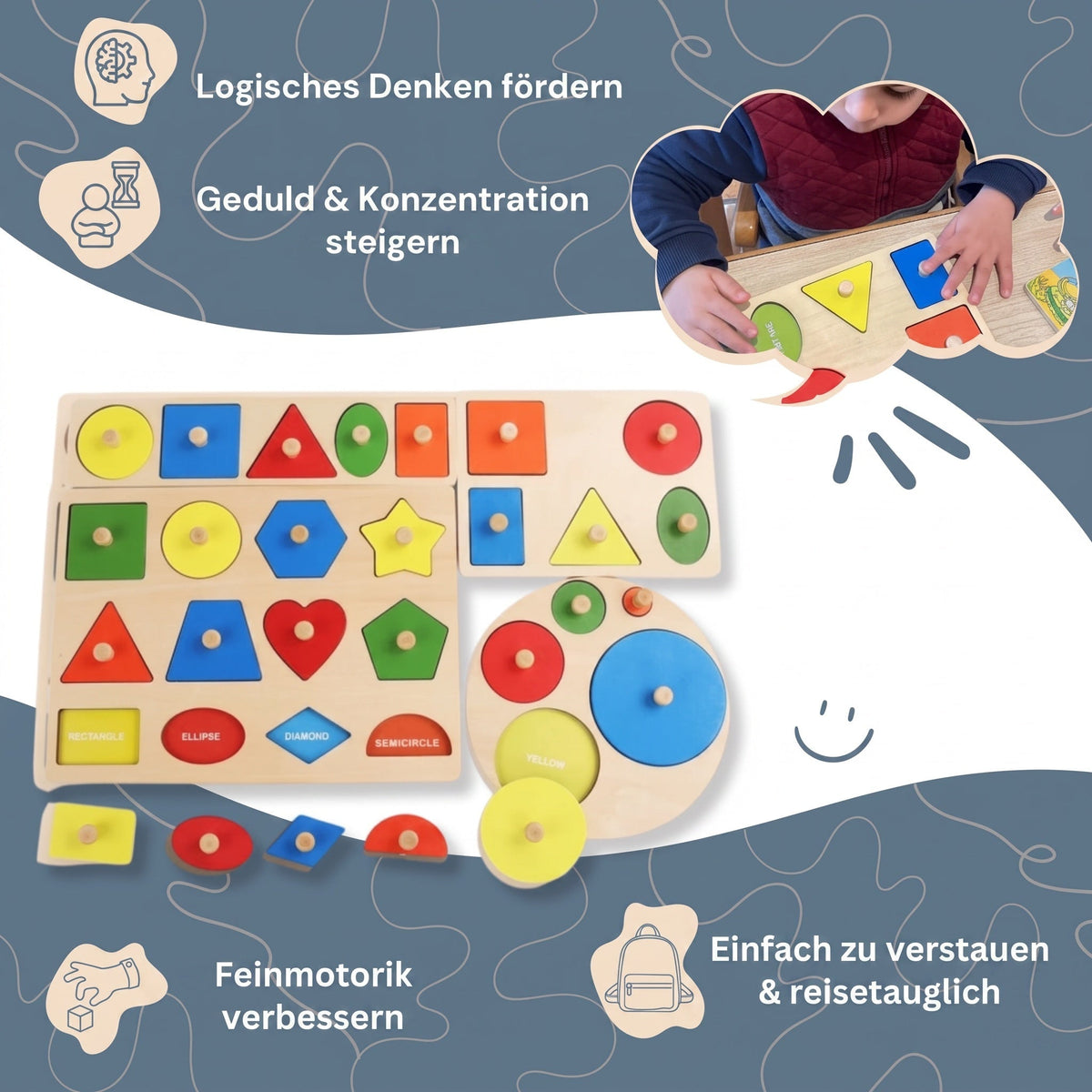 Montessori-puzzel voor vormen & kleuren