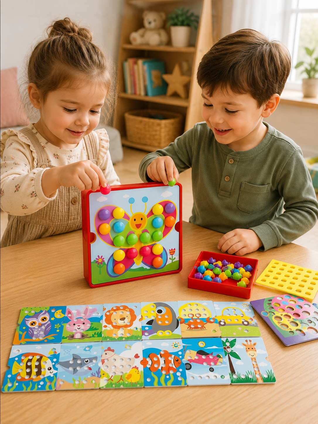 Mozaïek-insteekspel met gekleurde nopjes