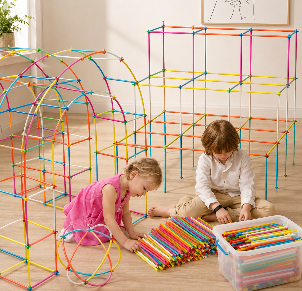 Constructieset met rietjes voor kinderen