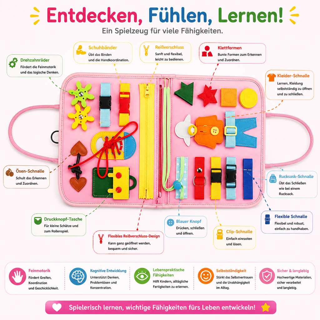 Montessori-vilten leerspellen – quiet book & appelboom