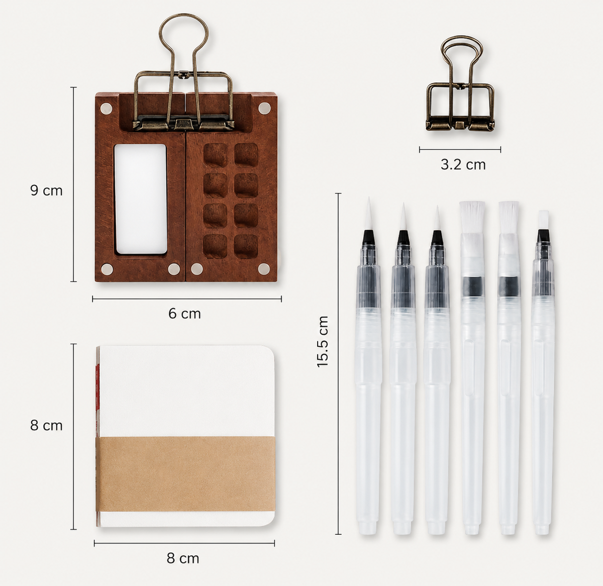 Draagbare houten aquarelset