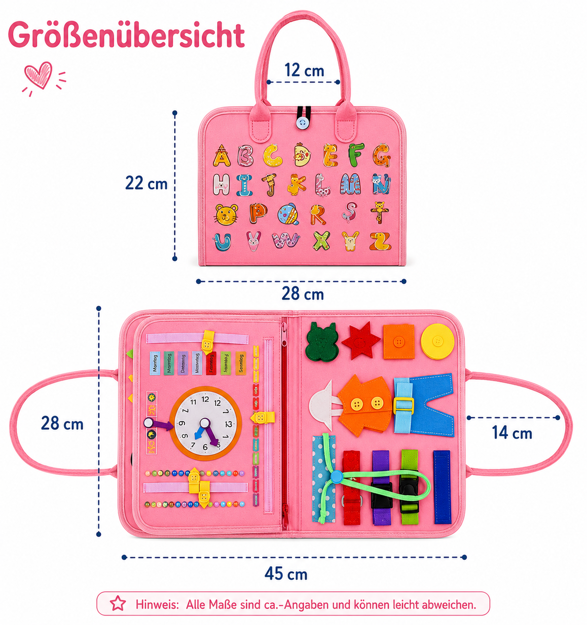Montessori-vilten leerspellen – quiet book & appelboom