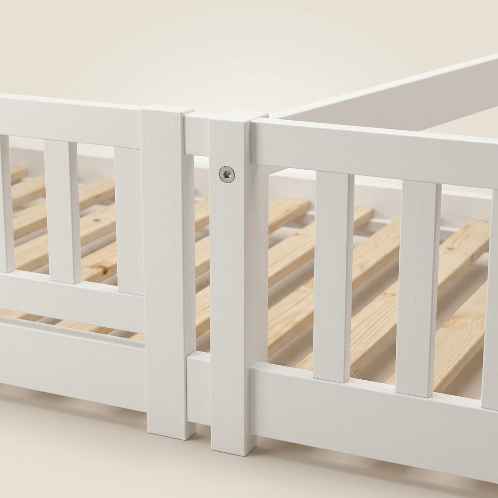 Montessori-vloerbed van wit massief hout