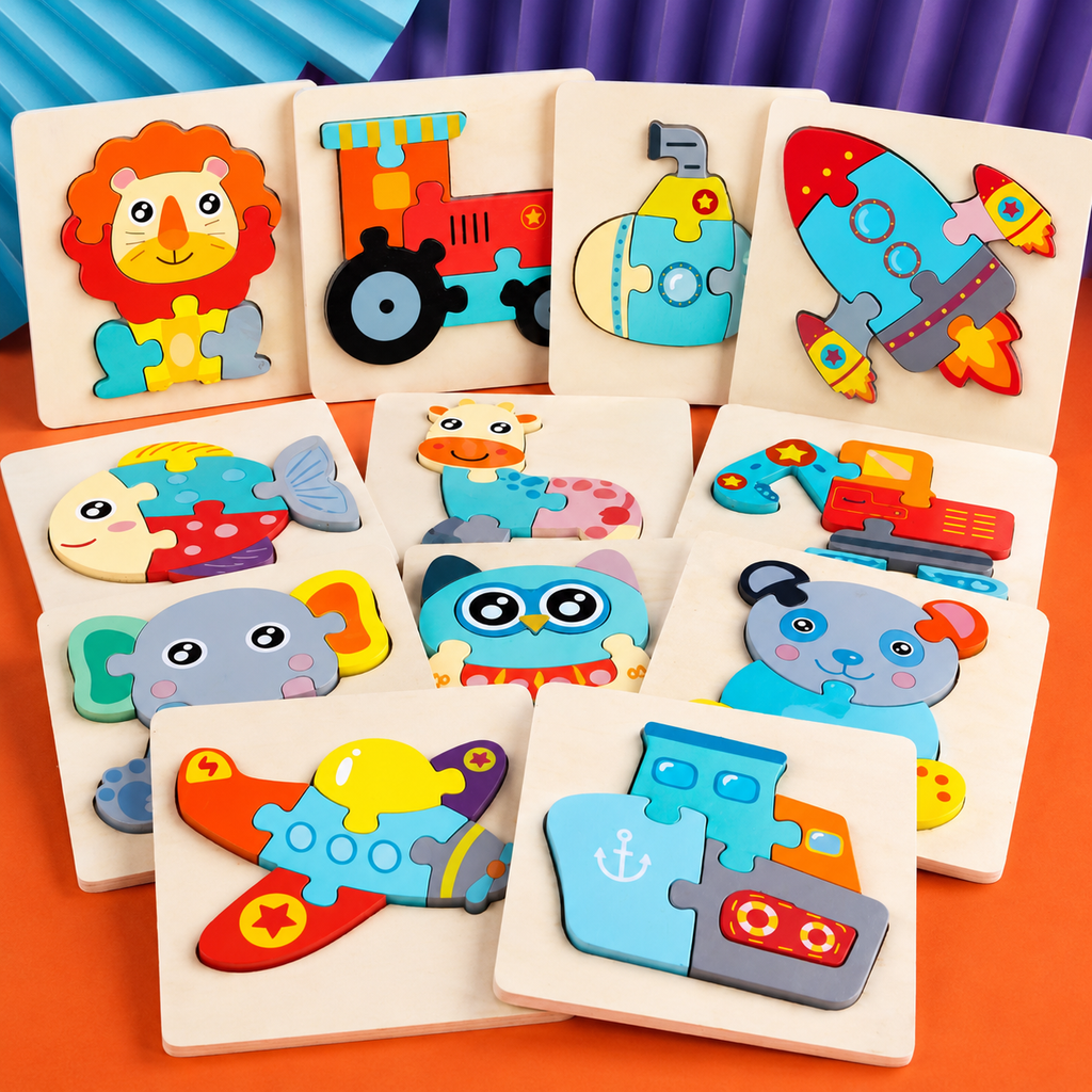 Montessori 3D-houten puzzel met dieren & voertuigen