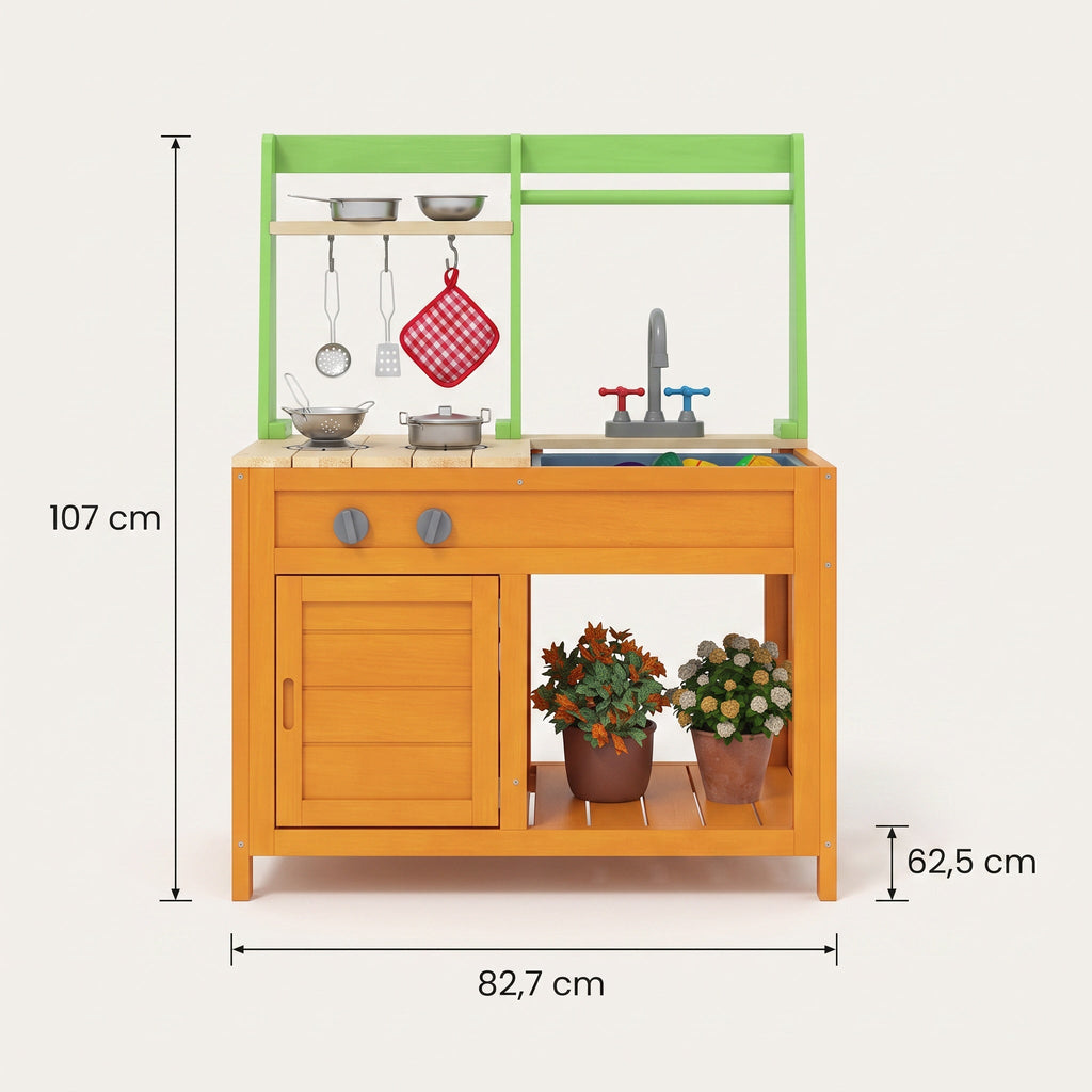 Montessori-buitenkeuken met plantgedeelte