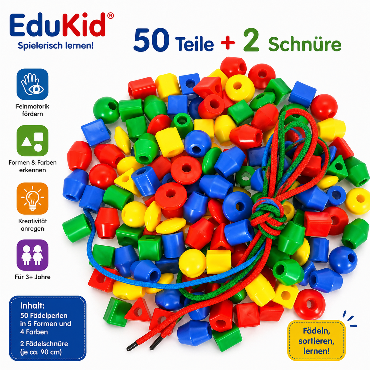Montessori-rijgspel met vormen & kleuren