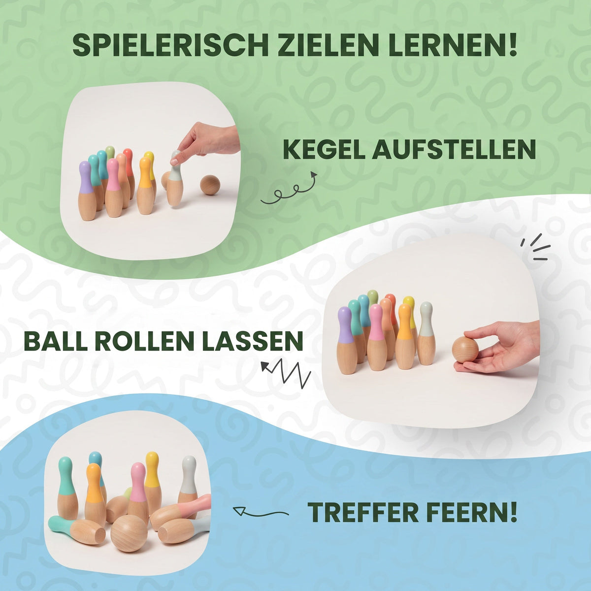 Montessori-bowlingset van hout