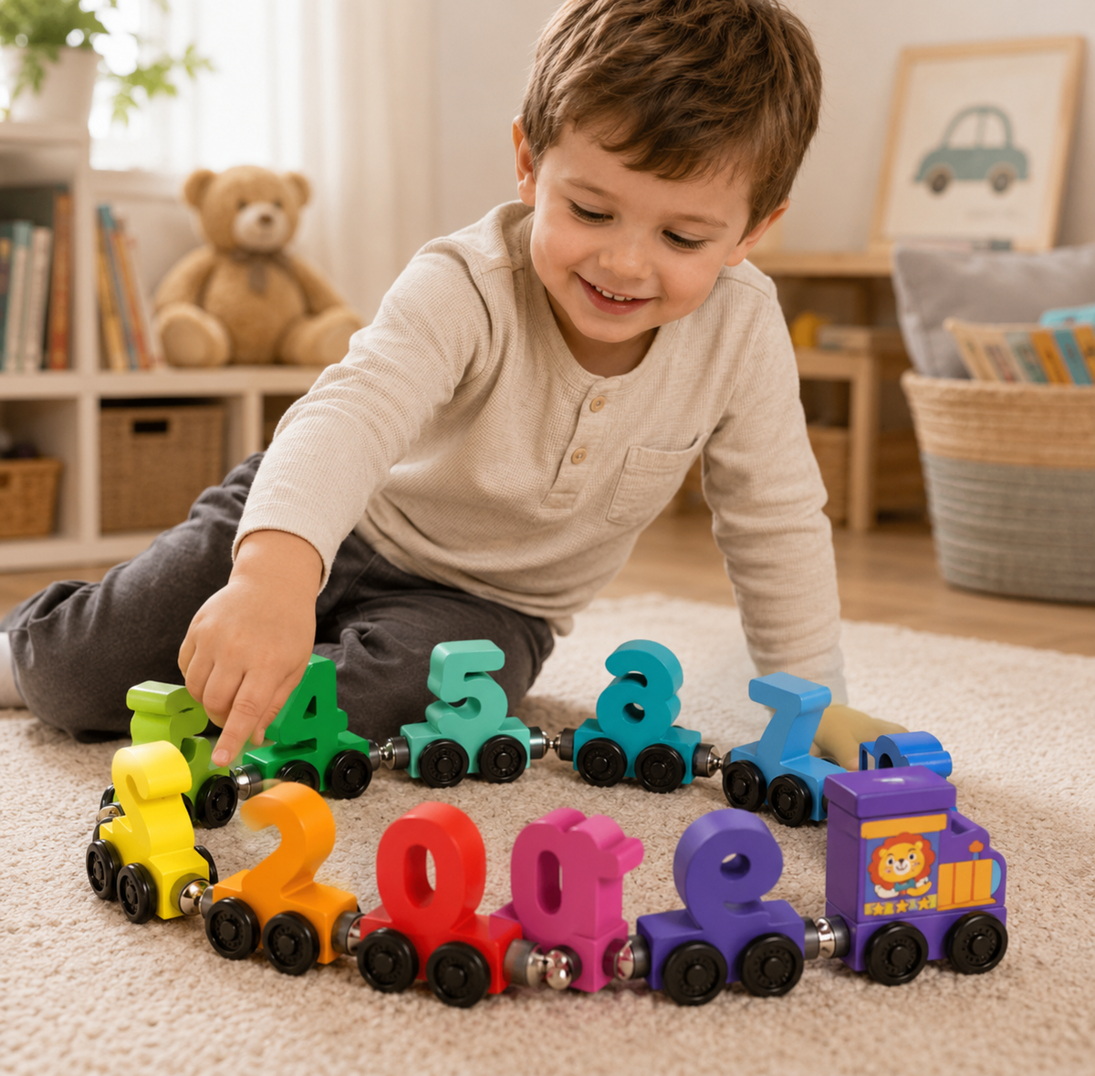 Magnetische houten cijfertrein