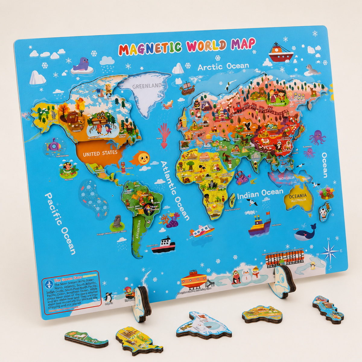 Magnetische wereldkaart met 92 leerkaarten