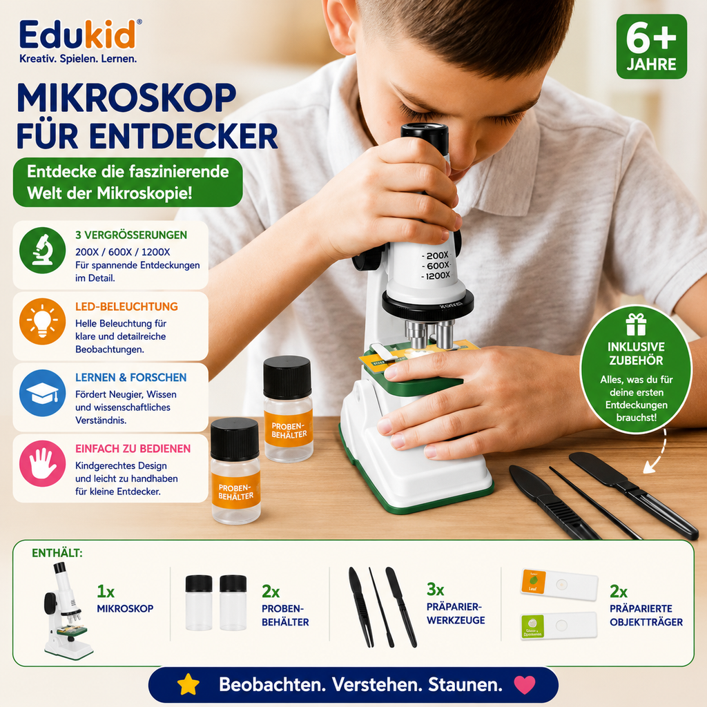 Kindermicroscoop met 1200× vergroting