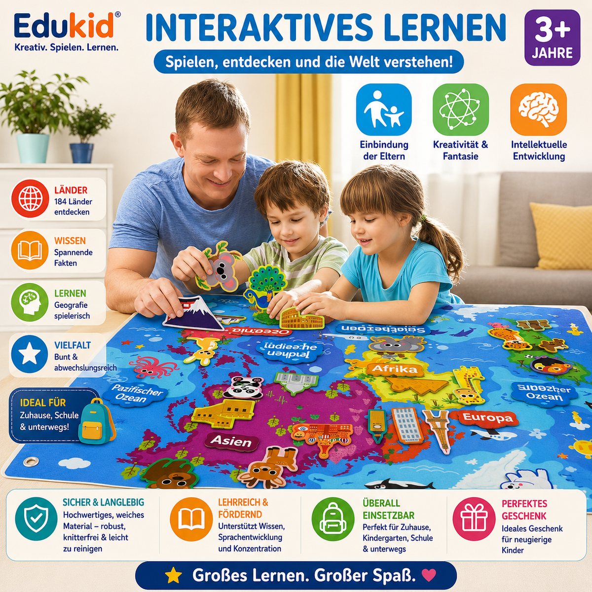 Interactieve vilten wereldkaart voor kinderen