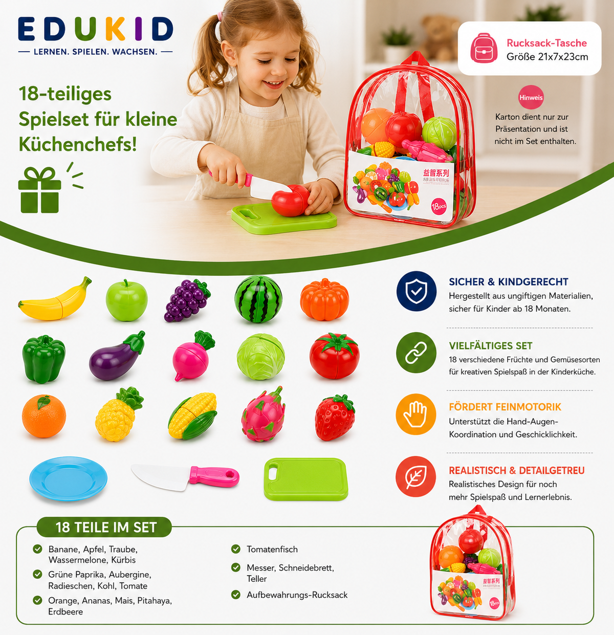 Montessori-snijset met fruit & groenten