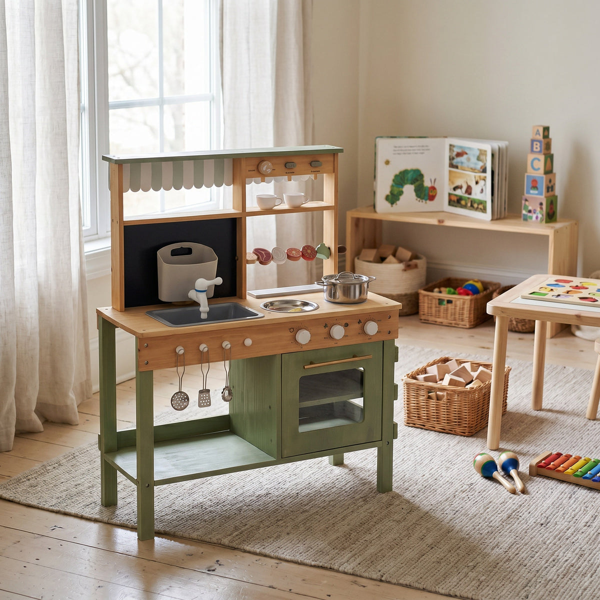 Montessori-houten keuken met spoelbak & oven