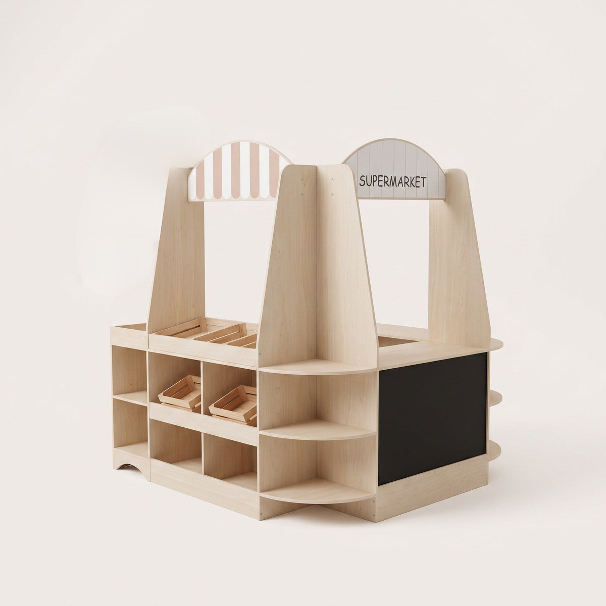 Montessori-marktkraam met producten & speelgeld