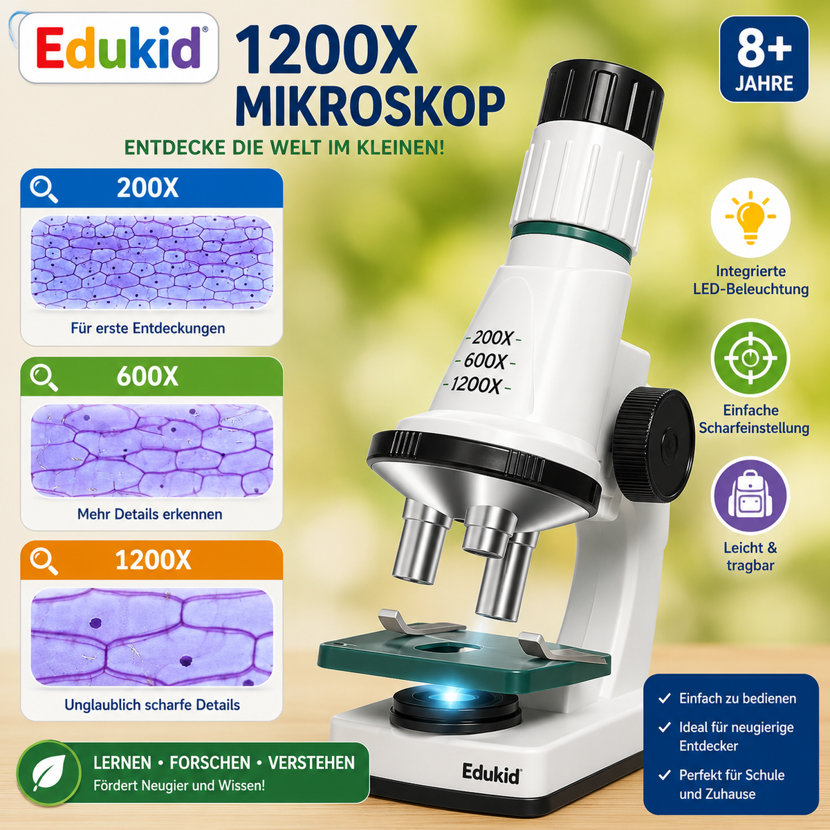 Kindermicroscoop met 1200× vergroting