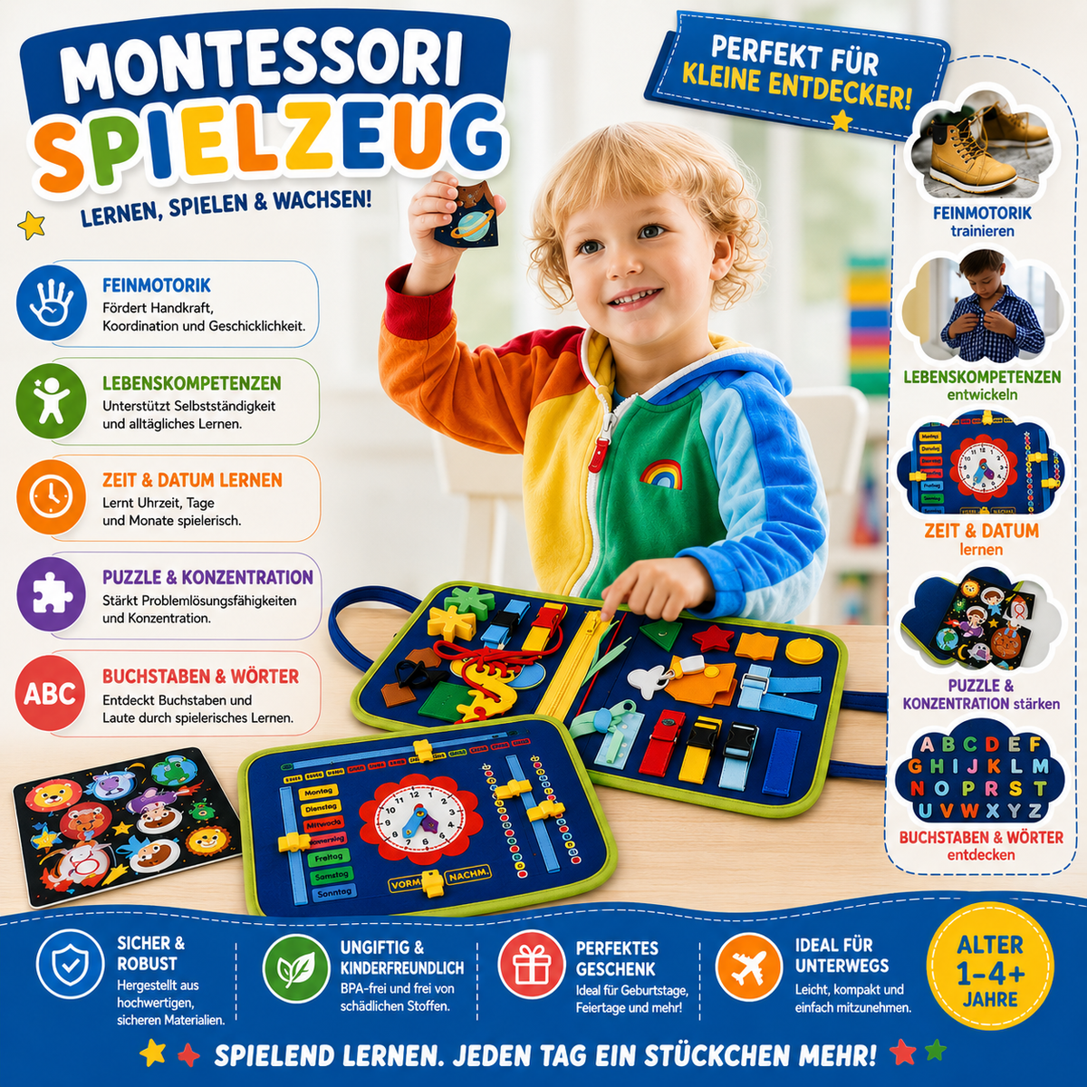 Montessori-vilten leerspellen – quiet book & appelboom