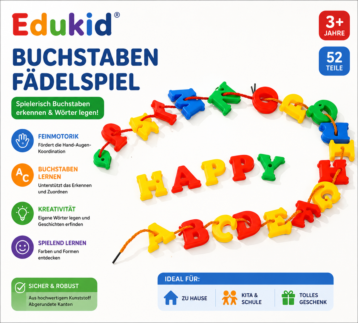 Montessori-rijgspel met vormen & kleuren