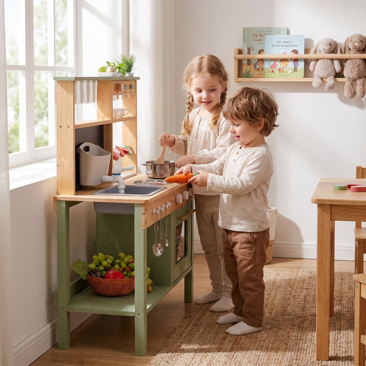 Montessori-houten keuken met spoelbak & oven