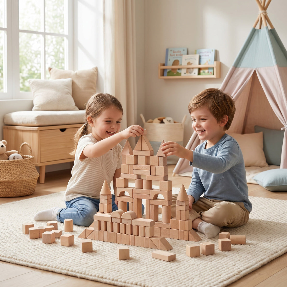 Montessori-bouwstenen van naturel hout