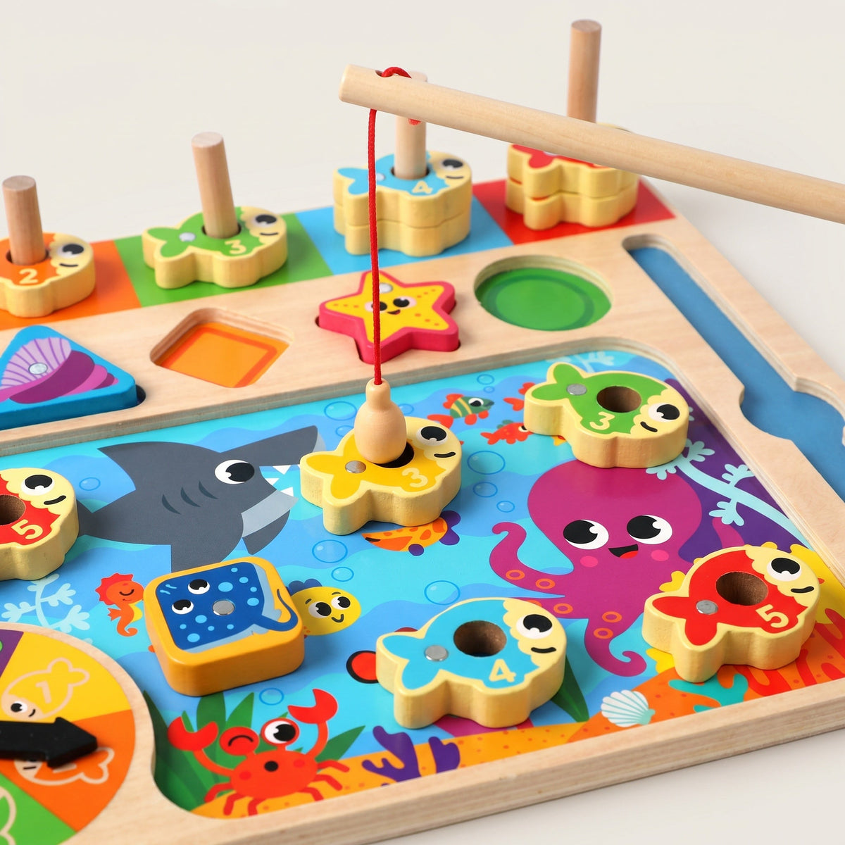 Montessori-houten visspel met kleursortering