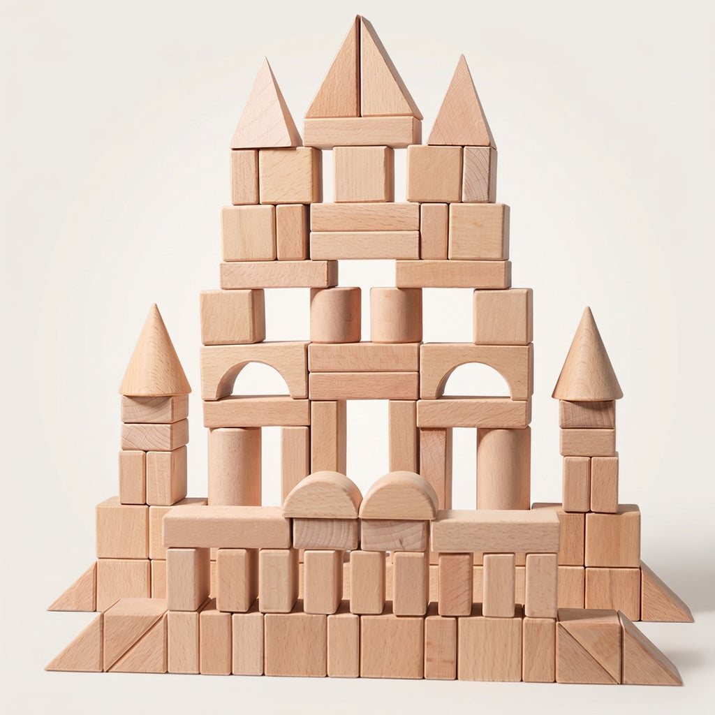 Montessori-bouwstenen van naturel hout
