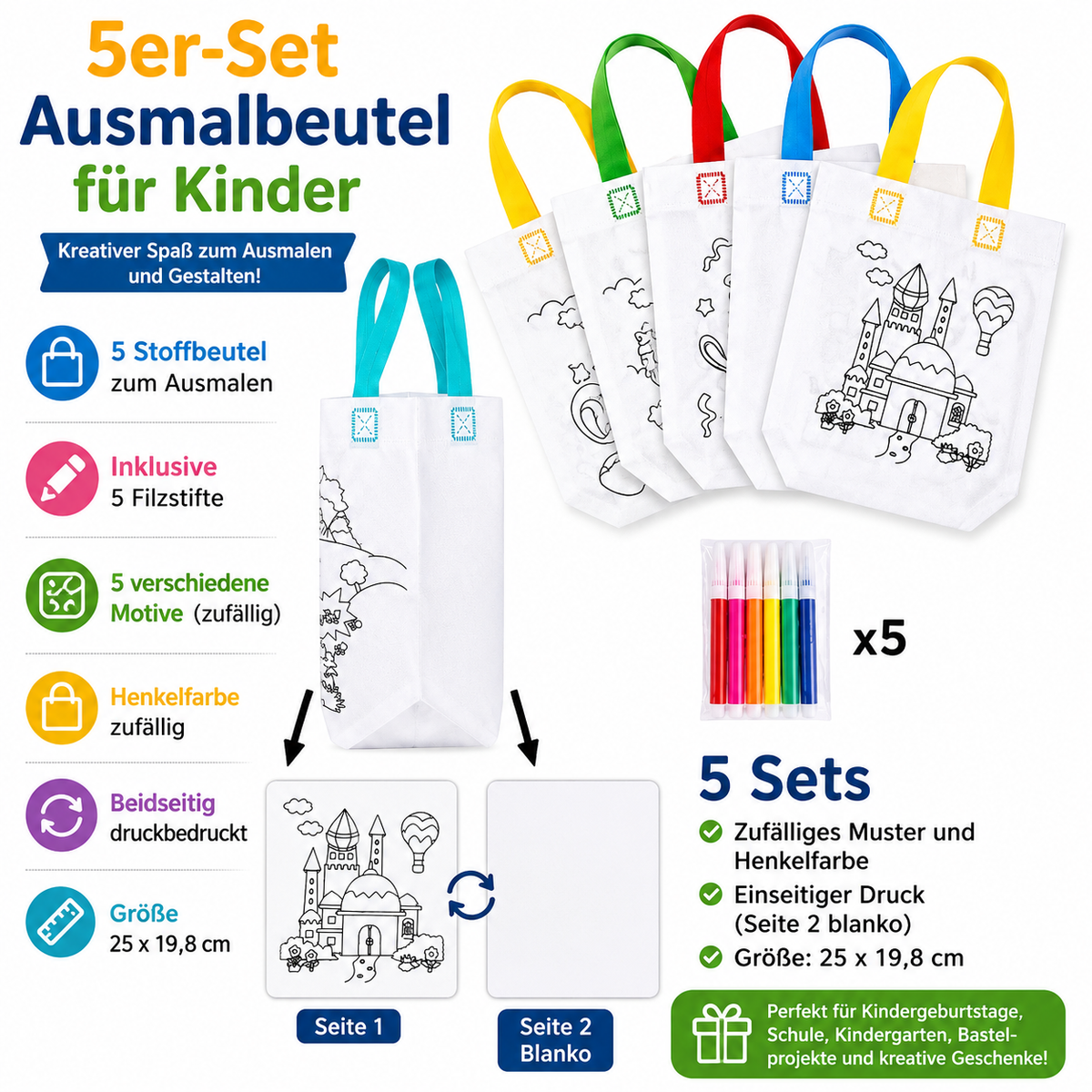 DIY-stoffen tassen om te beschilderen voor kinderen