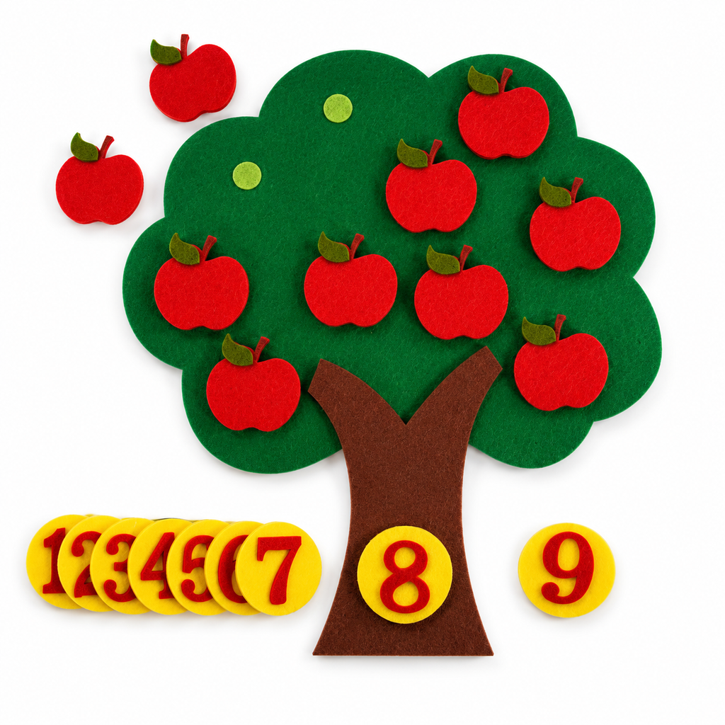 Montessori-vilten leerspellen – quiet book & appelboom