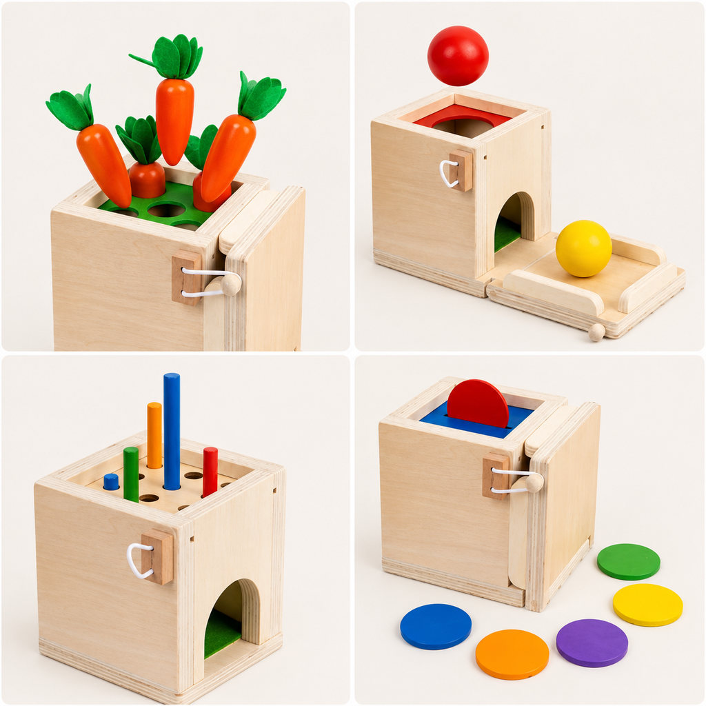 Montessori-objectpermanentiebox 4-in-1