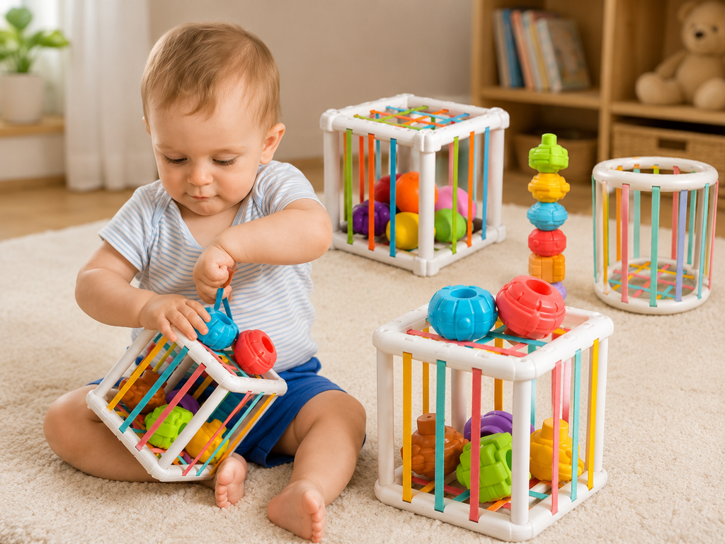 Montessori-sensorische kubus met insteekvormen