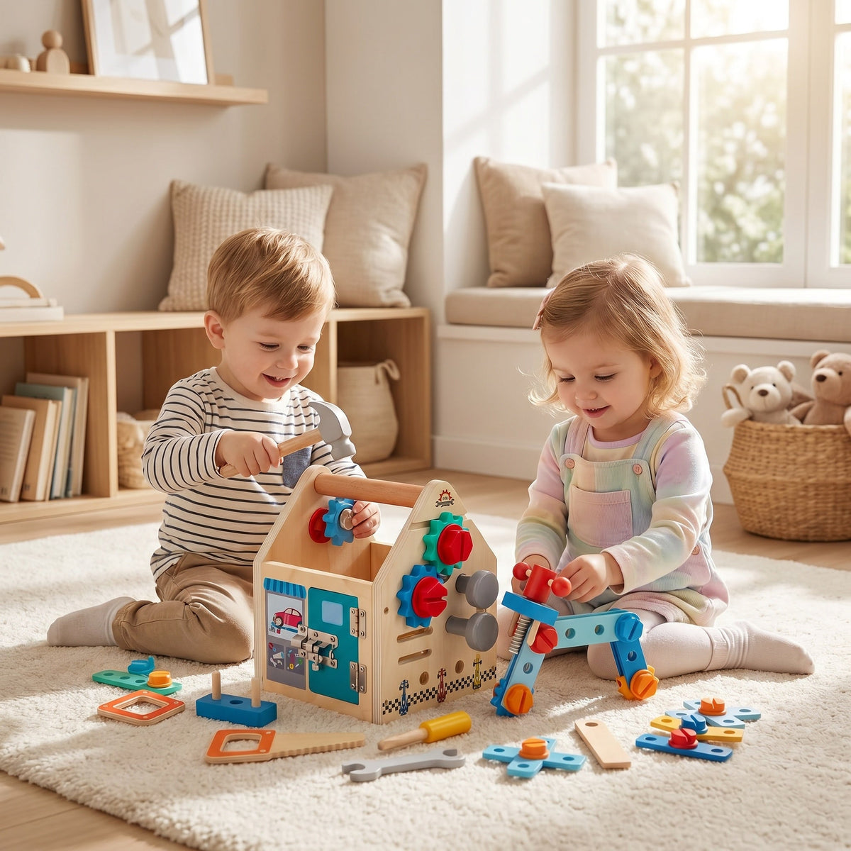 Montessori-gereedschapshuis met bouwonderdelen