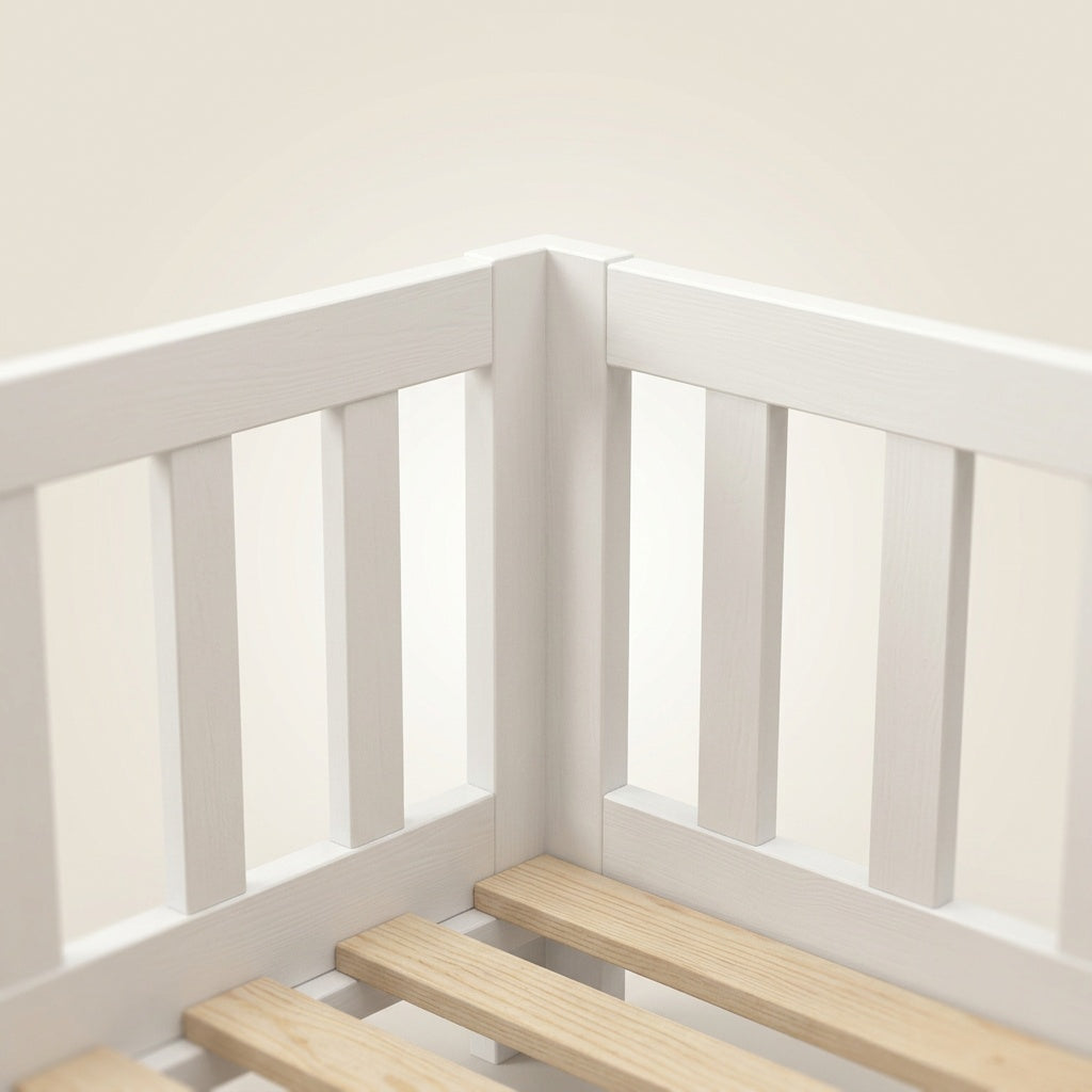 Montessori-vloerbed van wit massief hout